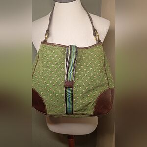 Vintage Lands End Leather & Fabric Purse Shoulderbag
